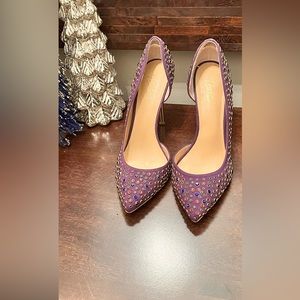 Thalia Sodi Purple Suede Heels with Multicolor Stones